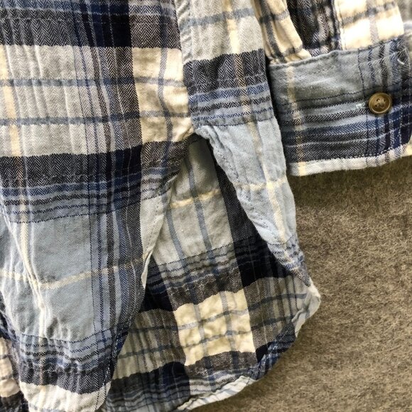 H&M Oversized Gauze Shirt Womens L Blue Plaid Overshirt Long Sleeve Cotton - Picture 9 of 9